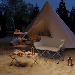 Kokoontaitettava kahden hengen retkituoli, metallirunko ja 600D Oxford-kangas, kantavuus 240 kg, harmaa