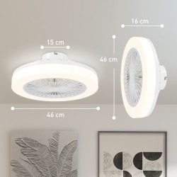 Kattotuuletin LED-valolla, 50 cm, 6 nopeutta, kaukosäätö, valkoinen