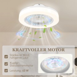 Kattotuuletin LED-valolla, 50 cm, 6 nopeutta, kaukosäätö, valkoinen