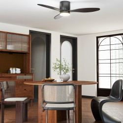 Kattotuulettimella varustettu LED-kattovalaisin, 6 nopeutta, 3 värilämpötilaa, himmennettävä, kaukosäädin, musta