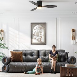 Kattotuulettimella varustettu LED-kattovalaisin, 6 nopeutta, 3 värilämpötilaa, himmennettävä, kaukosäädin, musta