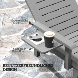 Puutarhan aurinkotuoli sivupöydällä, säädettävä selkänoja, polypropeeni, tummanharmaa