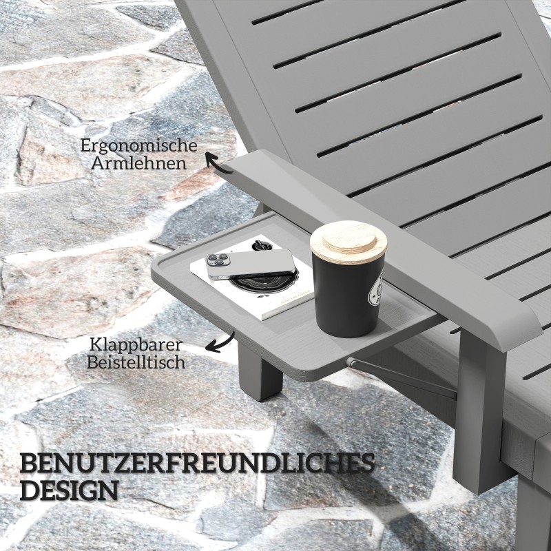 Puutarhan aurinkotuoli sivupöydällä, säädettävä selkänoja, polypropeeni, tummanharmaa