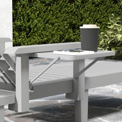 Aurinkotuoli ulkokäyttöön puujäljitelmästä, 5-asentoinen selkänoja, sivupöytä, muovi, vaaleanharmaa