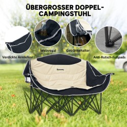 Kaksipaikkainen taitettava campingtuoli mukitelineillä ja kantolaukulla, kantavuus 250 kg, khaki