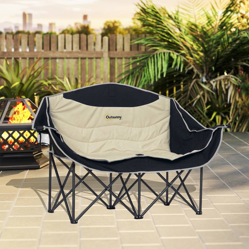 Kaksipaikkainen taitettava campingtuoli mukitelineillä ja kantolaukulla, kantavuus 250 kg, khaki