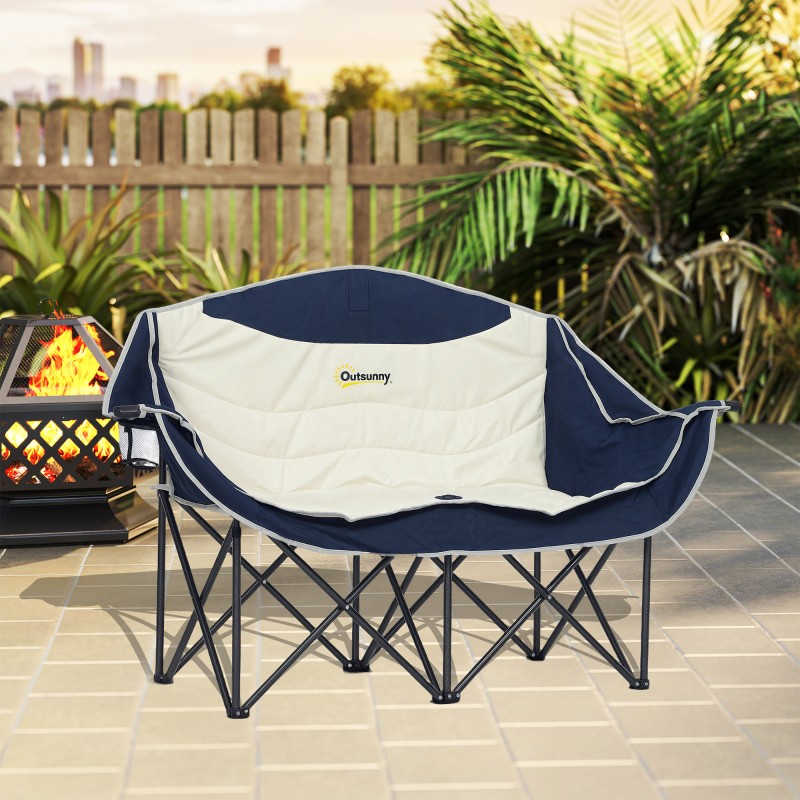 Kaksipaikkainen taitettava retkituoli mukitelineillä ja kantolaukulla 250 kg sininen