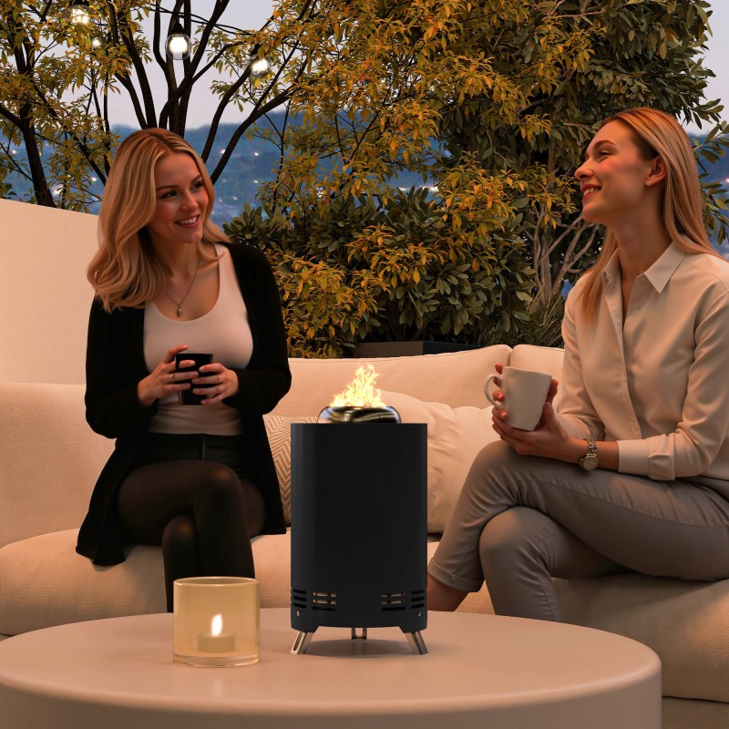 Tulisija ulkokäyttöön ruostumaton teräs 16x25 cm lähes savuton musta pokerilla