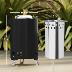 Tulisija ulkokäyttöön ruostumaton teräs 16x25 cm lähes savuton musta pokerilla