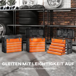 Työkalulaatikko 4 laatikolla, teräs, 49,7 x 25,3 x 40,7 cm, oranssi-musta