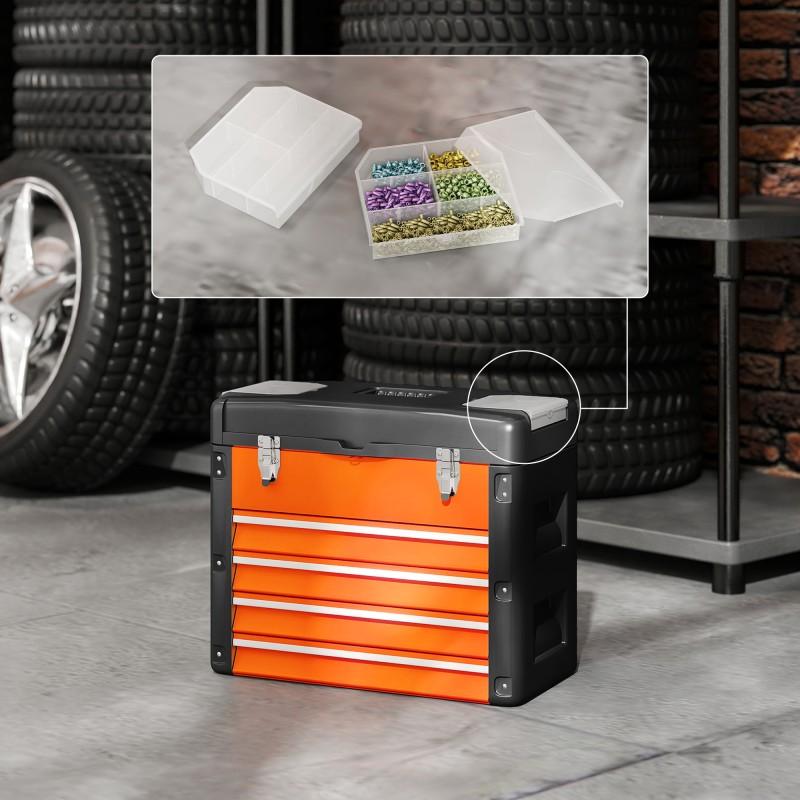 Työkalulaatikko 4 laatikolla, teräs, 49,7 x 25,3 x 40,7 cm, oranssi-musta