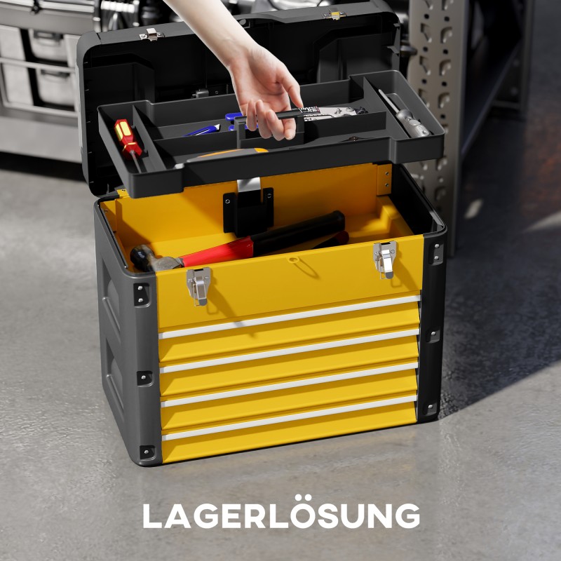 Työkalulaatikko 4 laatikkoa teräs 49,7 x 25,3 x 40,7 cm keltamusta