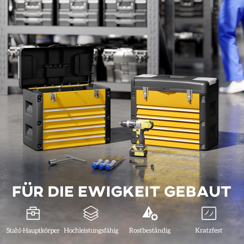 Työkalulaatikko 4 laatikkoa teräs 49,7 x 25,3 x 40,7 cm keltamusta