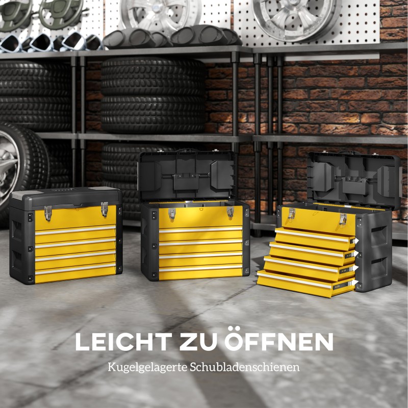 Työkalulaatikko 4 laatikkoa teräs 49,7 x 25,3 x 40,7 cm keltamusta