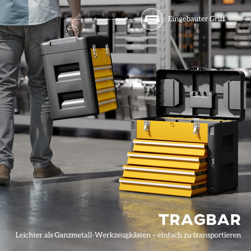 Työkalulaatikko 4 laatikkoa teräs 49,7 x 25,3 x 40,7 cm keltamusta