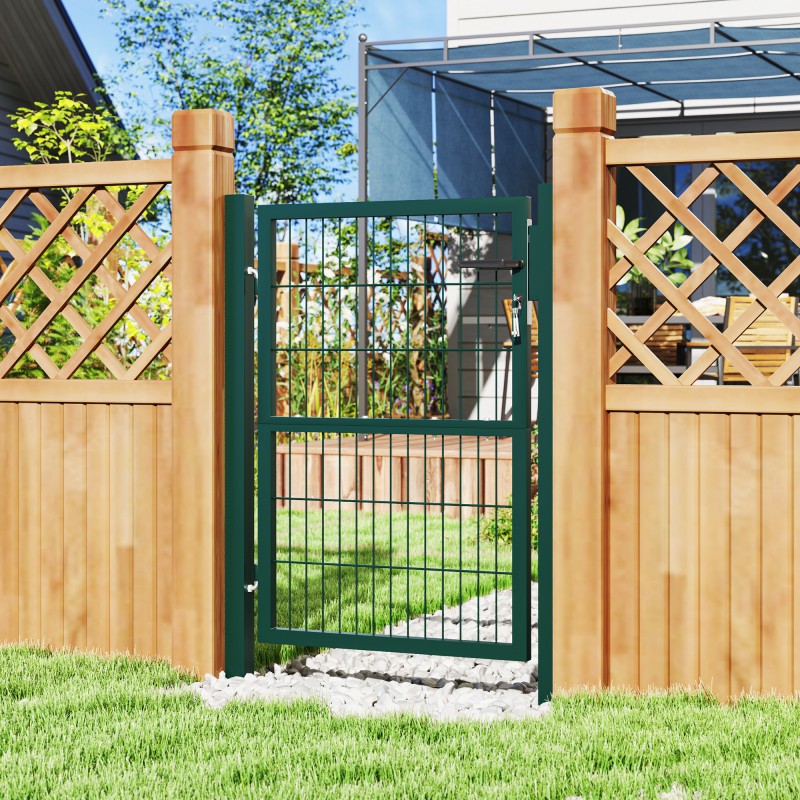 Teräksinen pihaportti lukolla ja kahvalla 97 x 170 cm vihreä