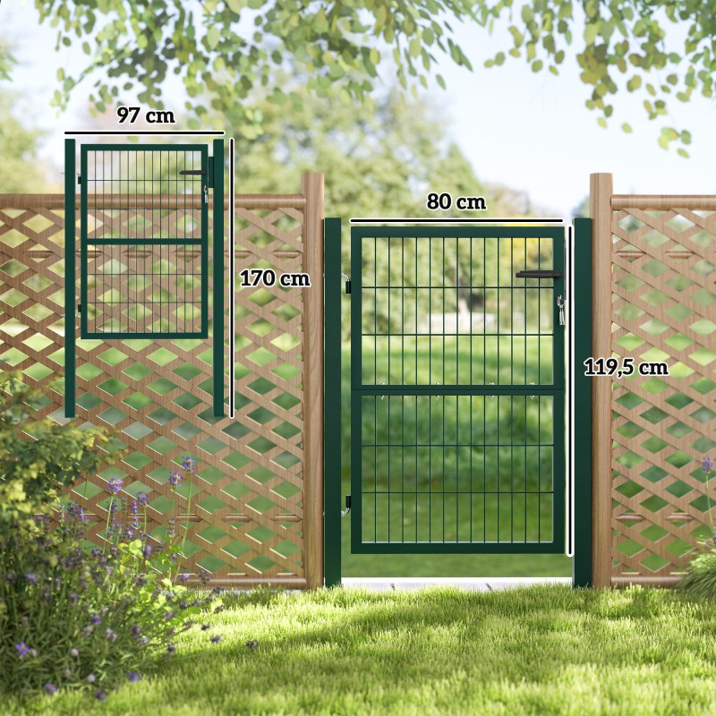 Teräksinen pihaportti lukolla ja kahvalla 97 x 170 cm vihreä
