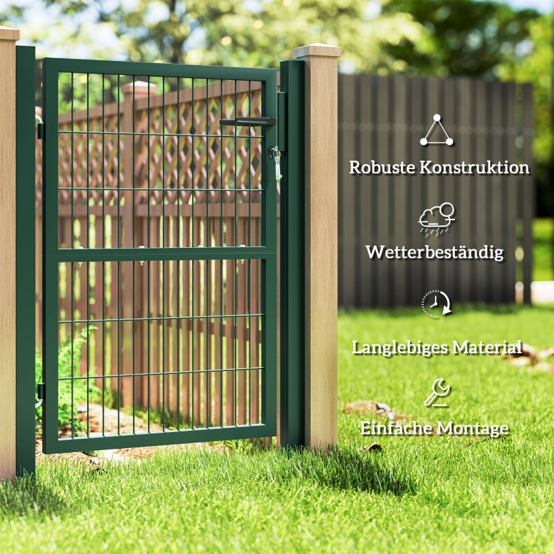 Teräksinen pihaportti lukolla ja kahvalla 97 x 170 cm vihreä