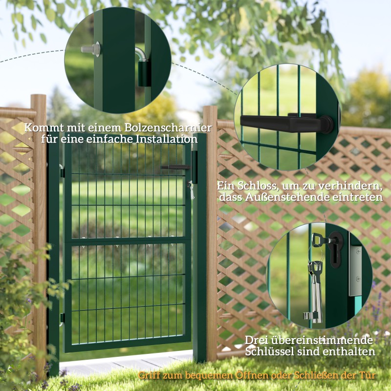 Teräksinen pihaportti lukolla ja kahvalla 97 x 170 cm vihreä