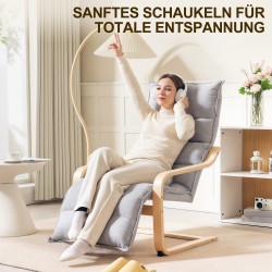 Nojatuoli säädettävällä jalkatuella, koivuvaneri, samettimainen kangas, 67x93–114x105 cm, vaaleanharmaa