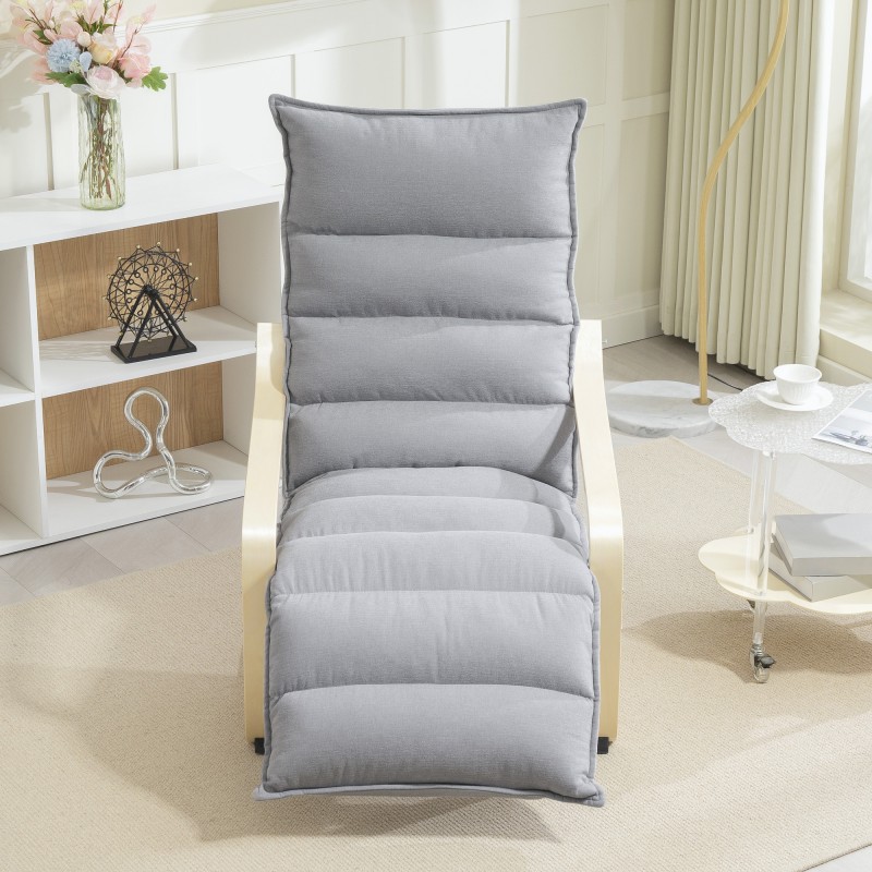 Nojatuoli säädettävällä jalkatuella, koivuvaneri, samettimainen kangas, 67x93–114x105 cm, vaaleanharmaa