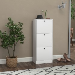 Kenkäkaappi eteiseen, 3 kippiovea, säädettävät hyllyt, lastulevy, 47 x 28 x 115 cm, valkoinen