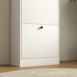 Kenkäkaappi eteiseen, 3 kippiovea, säädettävät hyllyt, lastulevy, 47 x 28 x 115 cm, valkoinen