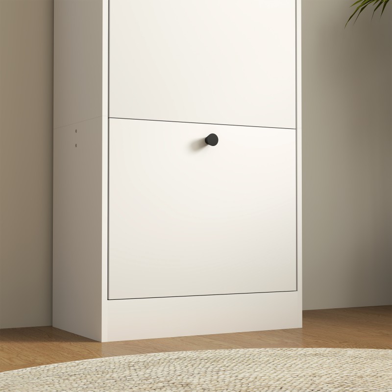 Kenkäkaappi eteiseen, 3 kippiovea, säädettävät hyllyt, lastulevy, 47 x 28 x 115 cm, valkoinen