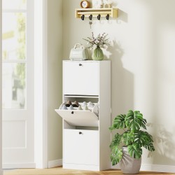 Kenkäkaappi eteiseen, 3 kääntyvää laatikkoa, lastulevy, 47x26x120 cm, jopa 12 paria, valkoinen