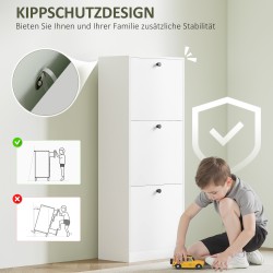 Kenkäkaappi eteiseen, 3 kääntyvää laatikkoa, lastulevy, 47x26x120 cm, jopa 12 paria, valkoinen