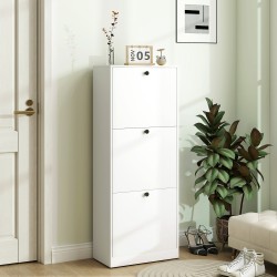 Kenkäkaappi eteiseen, 3 kääntyvää laatikkoa, lastulevy, 47x26x120 cm, jopa 12 paria, valkoinen