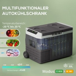 Kompressorikylmälaukku 30 L, LED-näyttö, ECO-/pikajäähdytystila, -20–20 °C, 12/24V ja 230V, musta