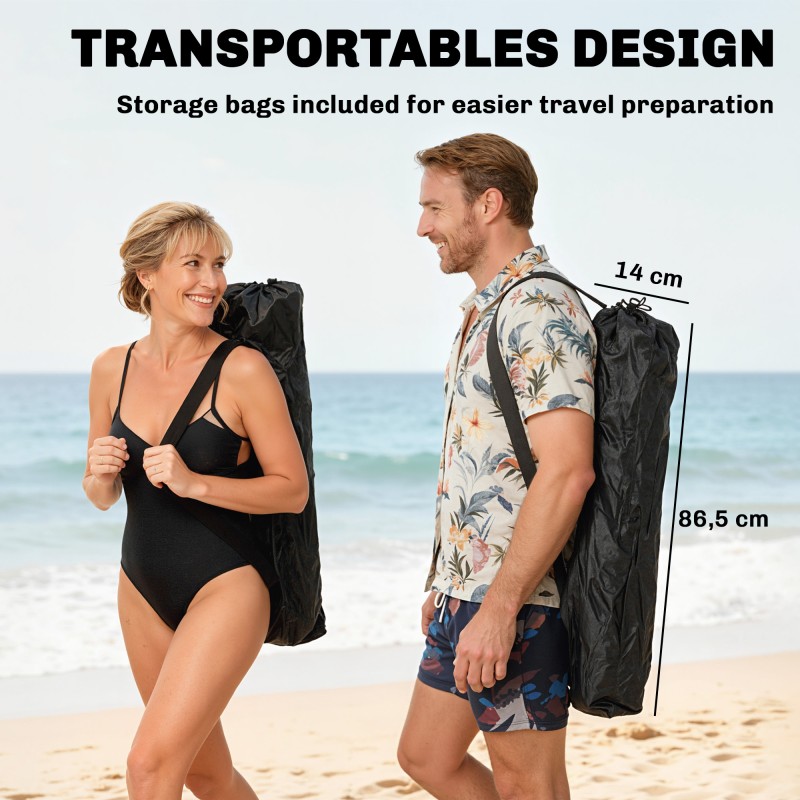 Taitettava retkituoli jalkatuella 2 kpl, 120 kg kantavuus, metalli ja 600D Oxford -kangas, musta