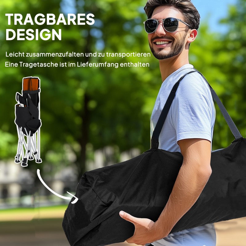 2 kpl kokoontaitettava retkituoli jalkatuella ja juomapidikkeellä, 120 kg, oranssi/musta