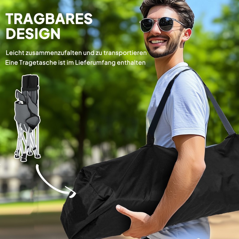 2 kpl taitettava retkituoli jalkatuella ja juomapidikkeellä, metalli ja 600D Oxford, harmaa