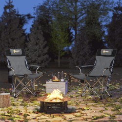 2 kpl taitettava retkituoli jalkatuella ja juomapidikkeellä, metalli ja 600D Oxford, harmaa