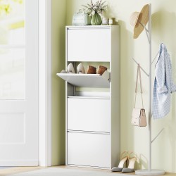 Kapea metallinen kenkäkaappi eteiseen, 4 kippilokeroa, jopa 8 paria, 55 x 15 x 139,5 cm, valkoinen