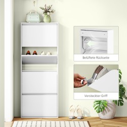 Kapea metallinen kenkäkaappi eteiseen, 4 kippilokeroa, jopa 8 paria, 55 x 15 x 139,5 cm, valkoinen