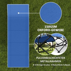 Taitettava retkisänky patjalla ja sivutaskulla 185 x 68 x 37 cm, sininen