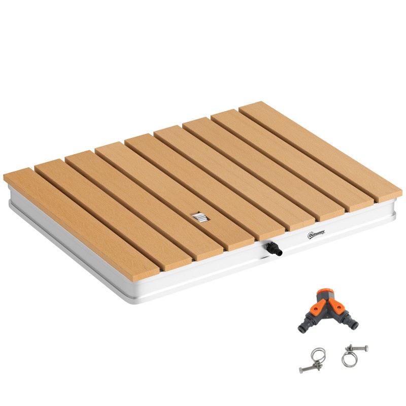 Siirrettävä terassisuihku puutarhaan, alumiinipohja, 70 x 55 cm, luonnonpuu, suihkukorkeus jopa 4 m