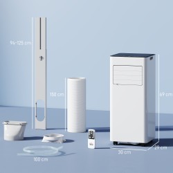 Siirrettävä 3-in-1 ilmastointilaite 7000 BTU, viilennys, kuivaus ja puhallin, LED-näyttö, pestävä suodatin, valkoinen