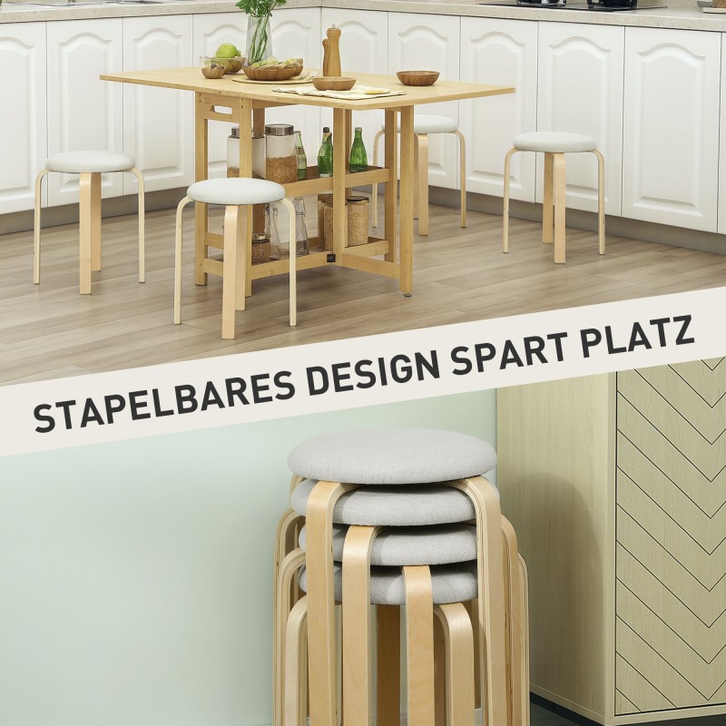 Pinottavat pehmustetut jakkarat koivuvanerilla Ø40x45 cm 4 kpl, kermanvalkoinen