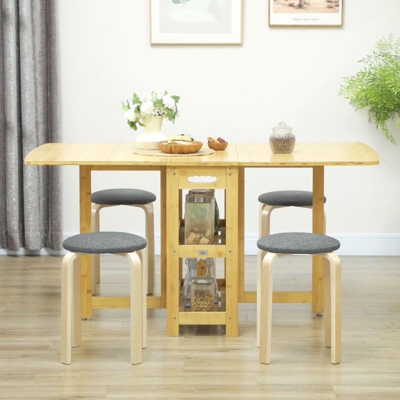 Pinottava jakkarasetti 4 kpl, koivuvaneri, Ø40 x 45 cm, harmaa / luonnonpuu