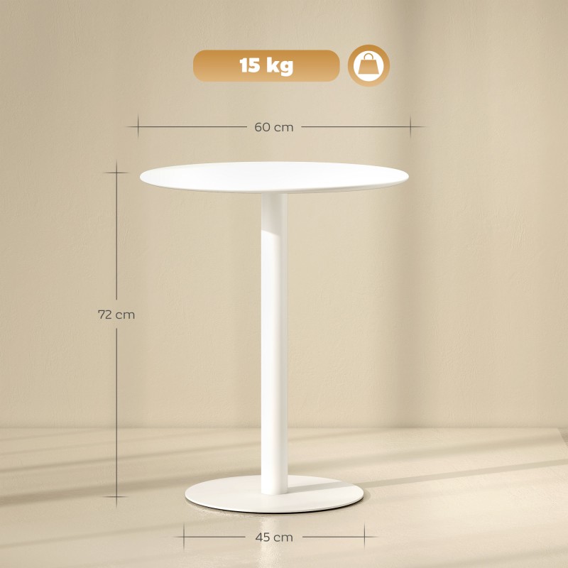 Pyöreä ruokapöytä 2 hengelle, teräs, Ø60 x 72 cm, valkoinen, sisä- ja ulkokäyttöön