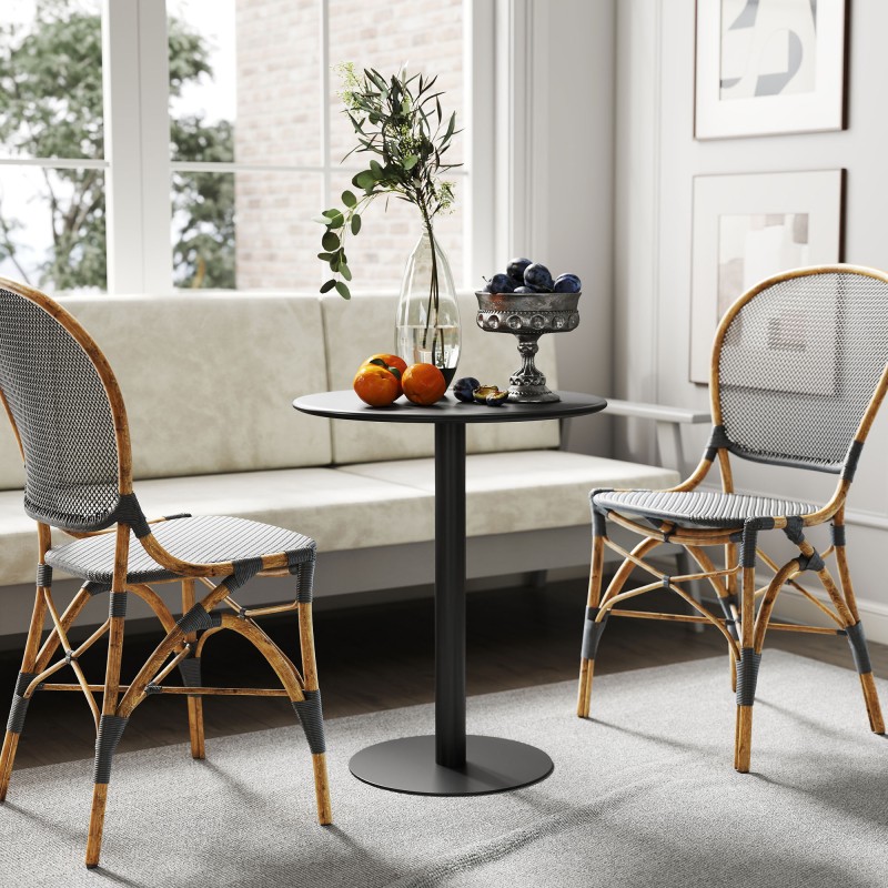 Ruokapöytä kahdelle, pyöreä teräspöytä Ø60 x 72 cm, sisä- ja ulkokäyttöön, musta