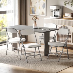 Taittotuolit vakosamettia 4 kpl, pehmustetut metallirunkoiset tuolit, cremevalkoinen