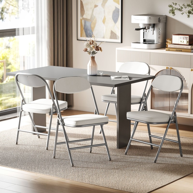 Taittotuolit vakosamettia 4 kpl, pehmustetut metallirunkoiset tuolit, cremevalkoinen