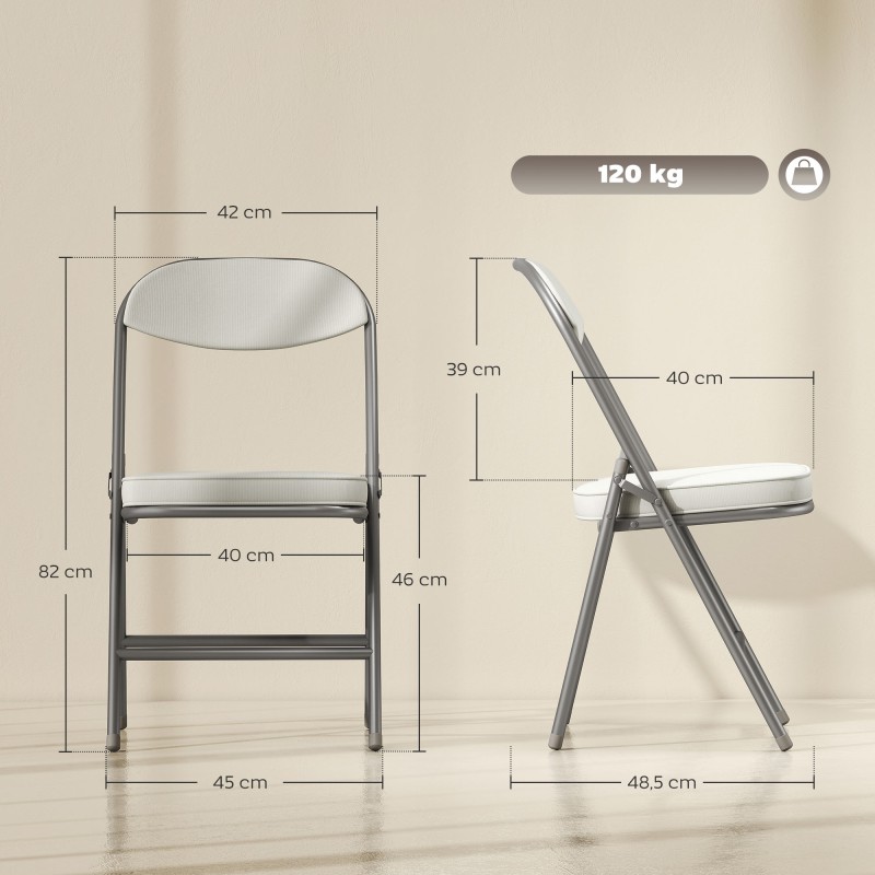 Taittotuolit vakosamettia 4 kpl, pehmustetut metallirunkoiset tuolit, cremevalkoinen