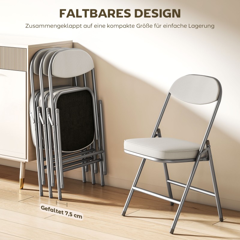 Taittotuolit vakosamettia 4 kpl, pehmustetut metallirunkoiset tuolit, cremevalkoinen