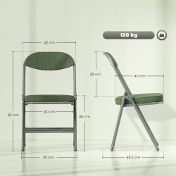 Taittotuolit ruokapöydän ääreen, pehmustettu cord-kangas, metallirunko, 4 kpl, vihreä